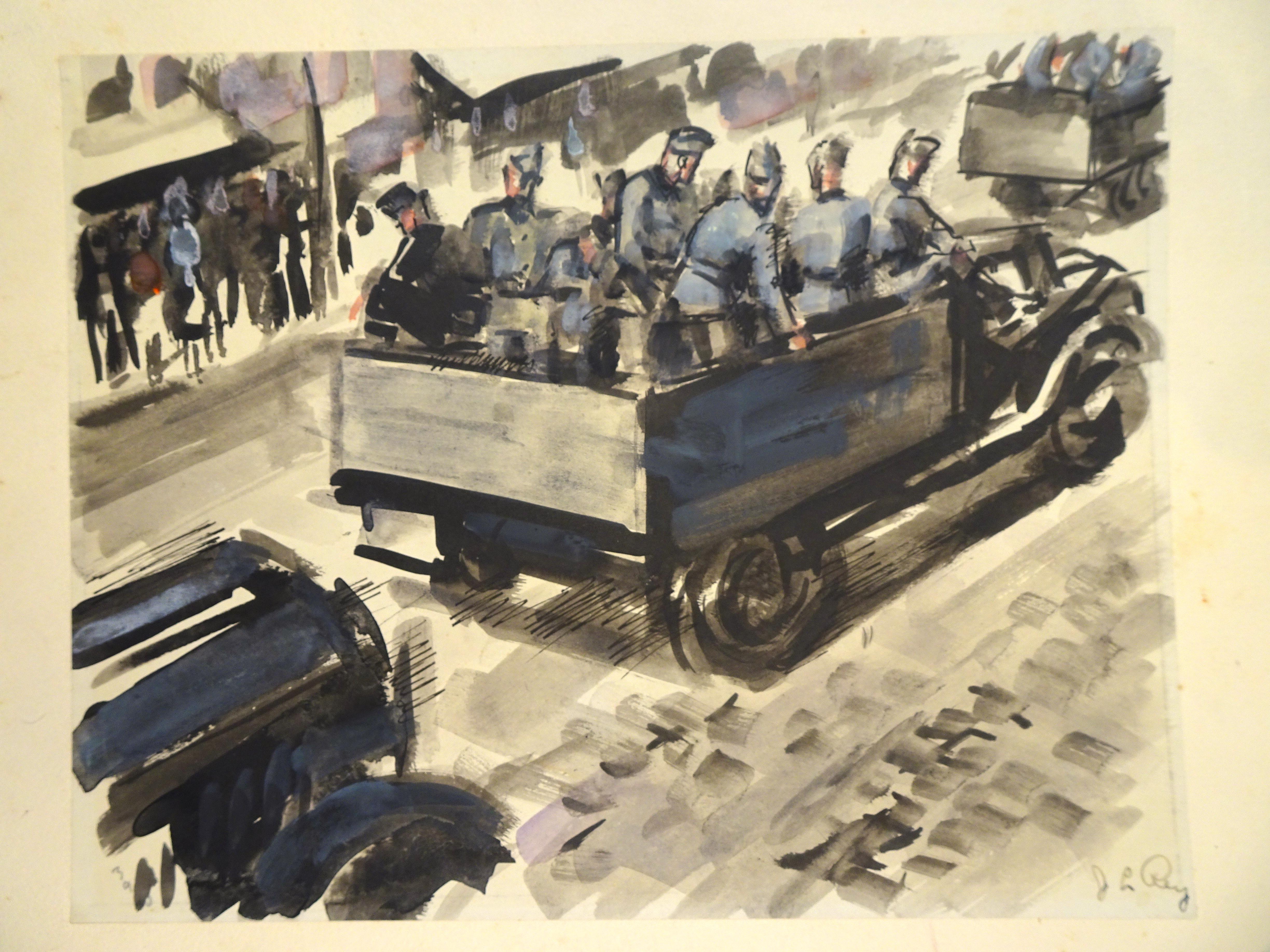 Soldiers - Original Tempera and Watercolor by J.L. Rey Vila - 1950s For Sale 2