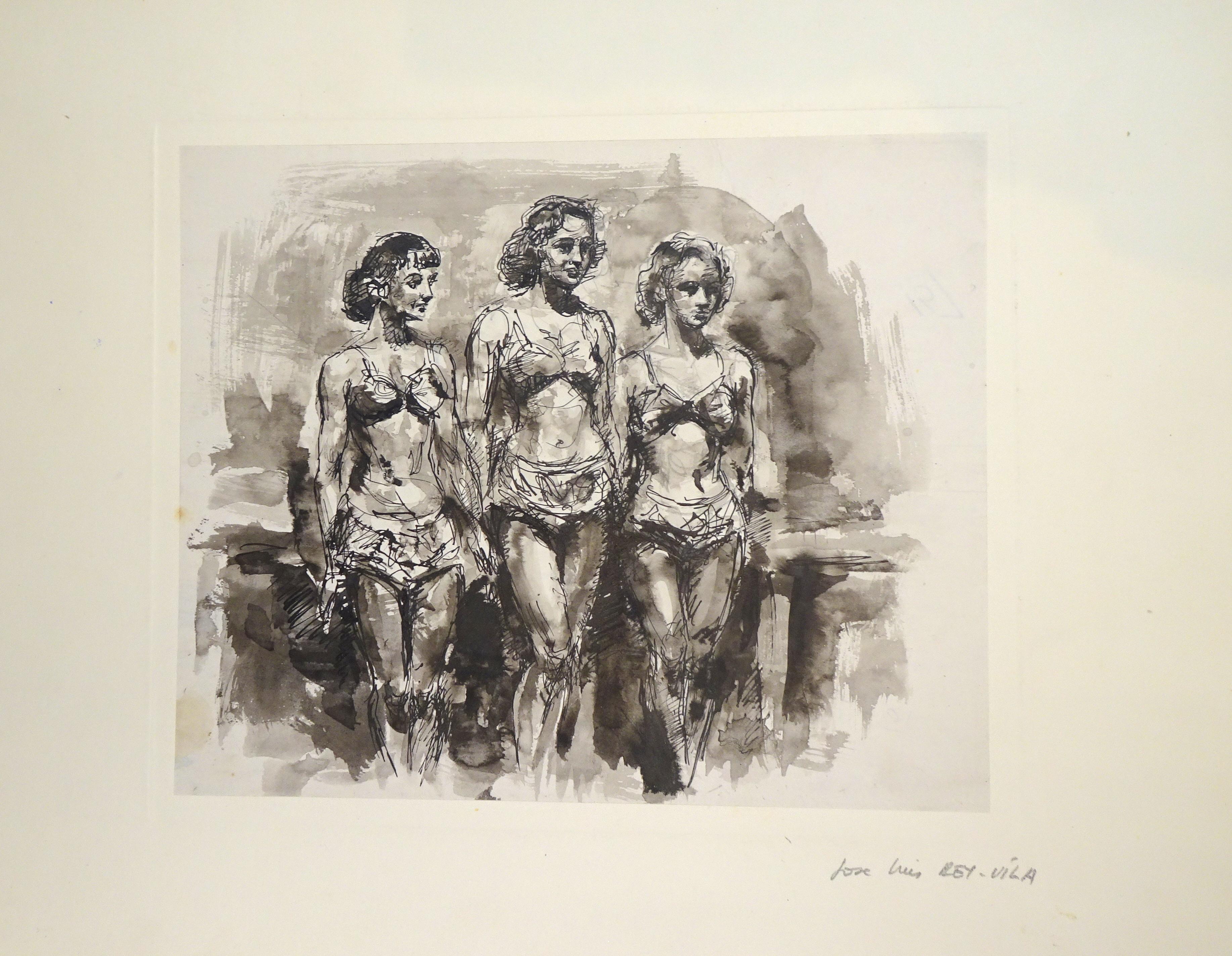 Women - Original China Ink and Watercolor by J.L. Rey Vila - 1950s - Mixed Media Art by José Luis Rey Vila