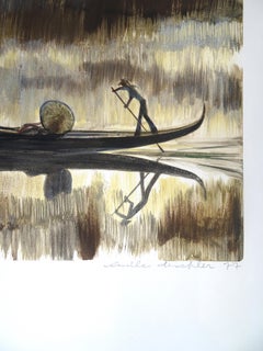 Gondola - Aquarelle originale sur papier d'Emile Deschler - 1977
