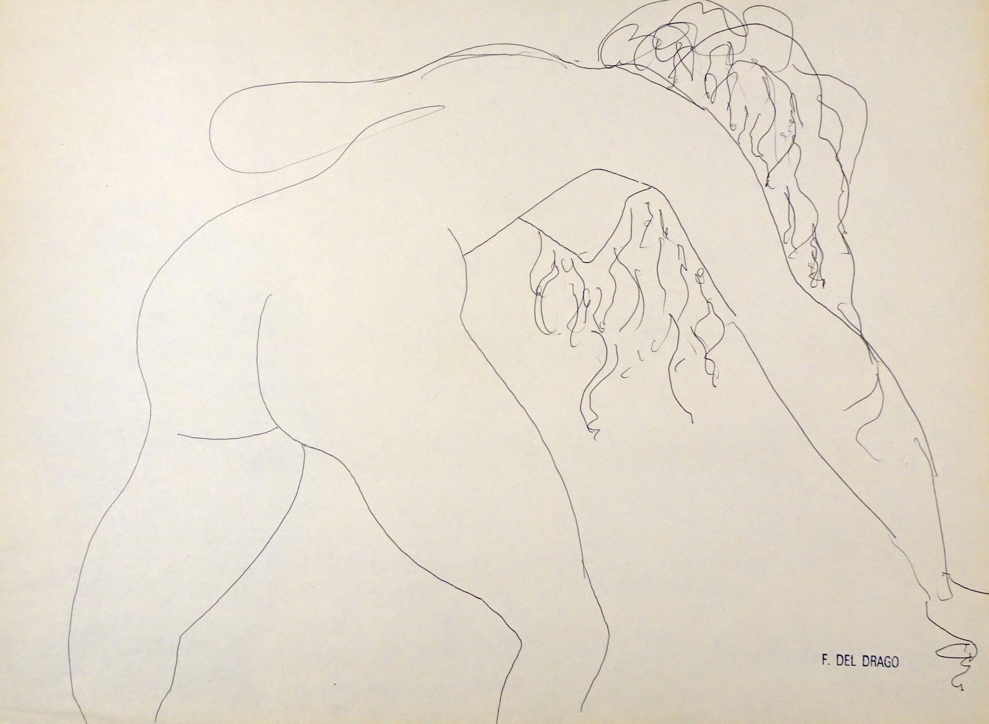 Francesco Del Drago Figurative Art - Nude - Original Pen Drawing by Francesco del Drago