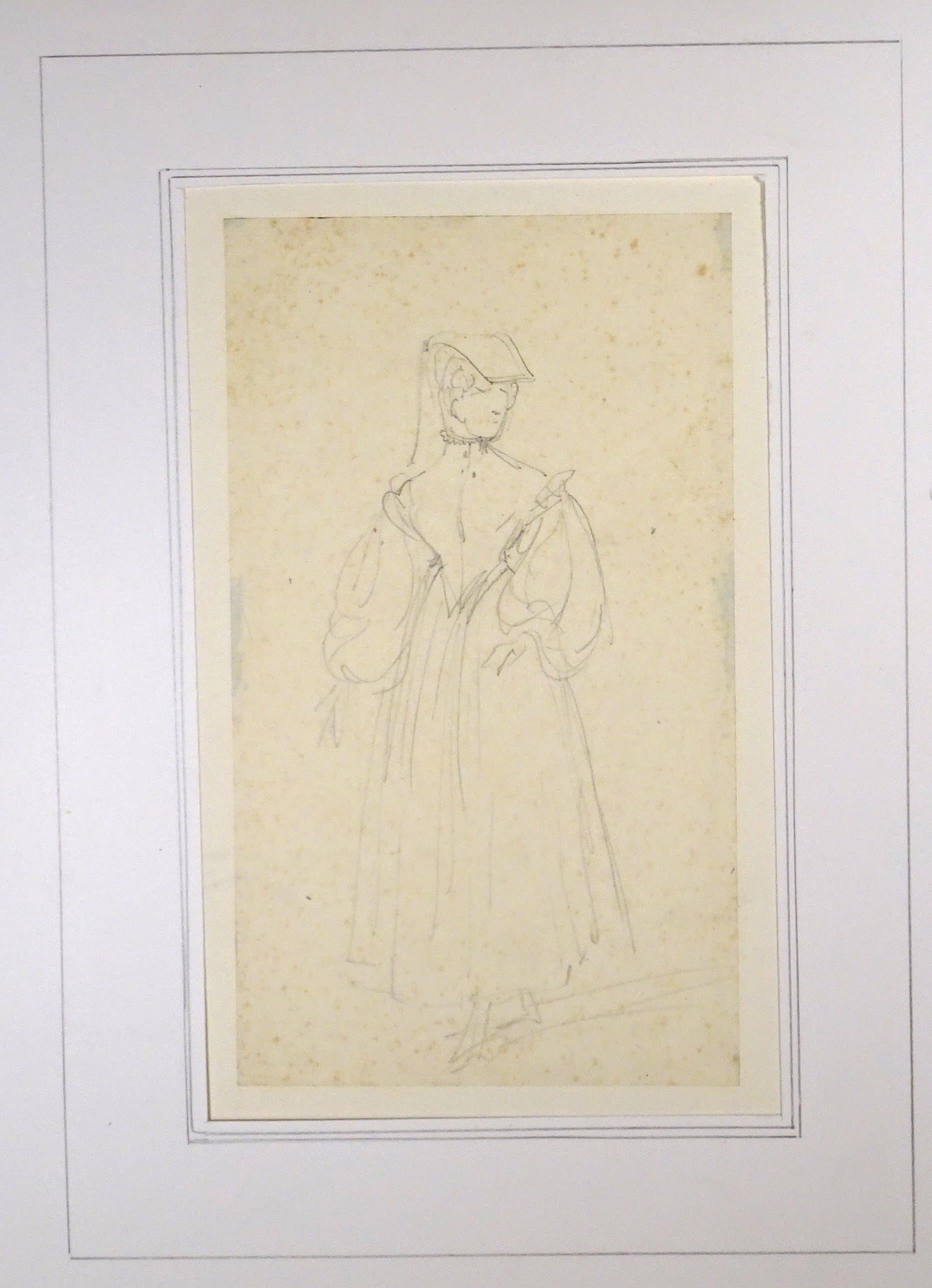 Émile Jean-Horace Vernet  Nude - La Sorrentine - Original Pencil Drawing by Horace Vernet - Mid 1800