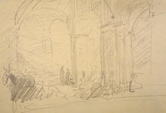 Colonnade - Original Pencil Drawing by Horace Vernet - Mid 1800