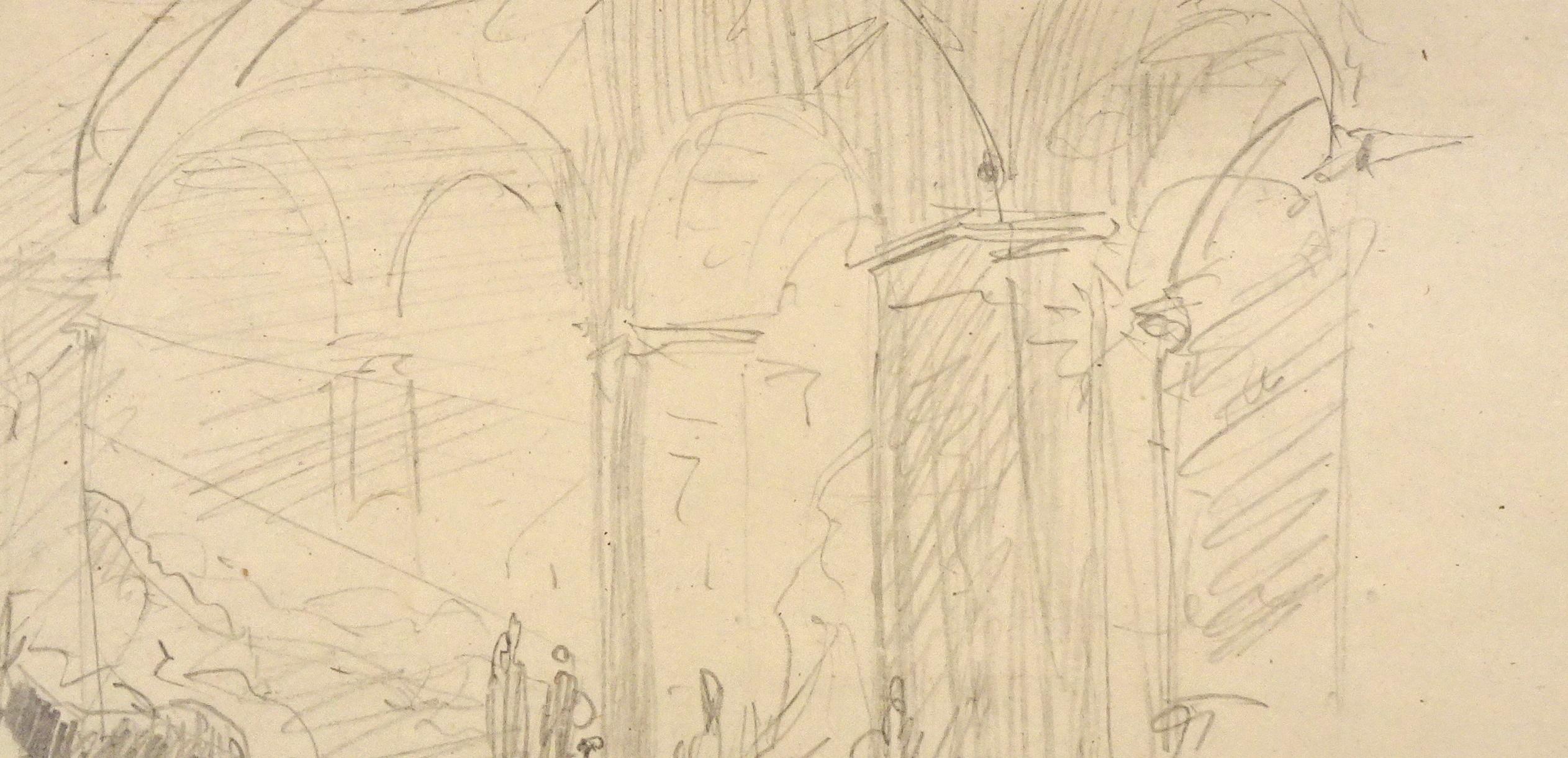 Colonnade - Original Pencil Drawing by Horace Vernet - Mid 1800 1