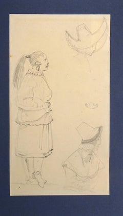 Caricaturas - Dibujo original a lápiz de Horace Vernet - Mediados de 1800