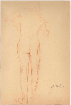 Sketched Red Nude From Behind - Pencil Drawing End of 19th Century