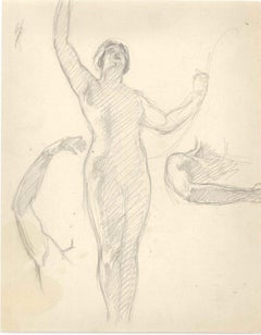 Standing Nude with Studies - Pencil Drawing End of 19th Century