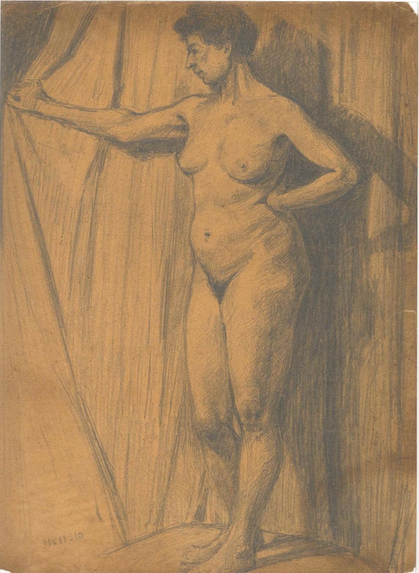 Unknown Figurative Art - Standing Nude in Profile - Pencil Drawing Early 20th Century