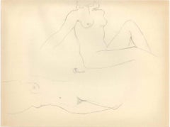 Grupo de desnudos femeninos - Dibujo original a lápiz de Ernest Rouart - Década de 1890
