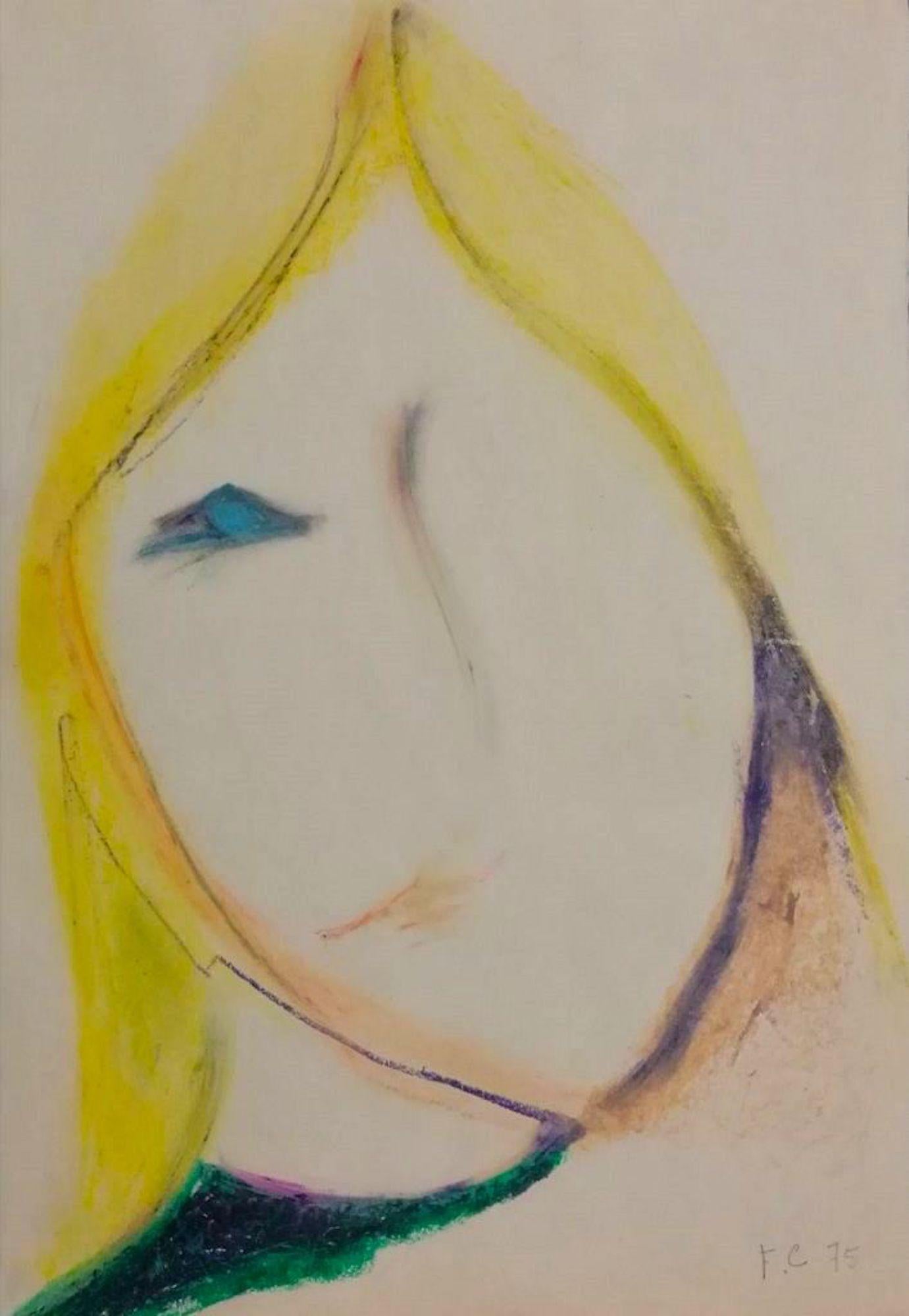 Portrait est une œuvre d'art originale réalisée par François Chapuis dans les années 1970. Pastel sur papier ; dans le coin inférieur droit, l'artiste a écrit ses initiales au crayon (F.C.). Bonnes conditions. 

L'œuvre d'art représente un visage