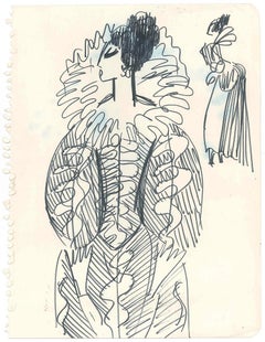 Sketch for a Costume - Original Penmark on Paper by A. Matheos 