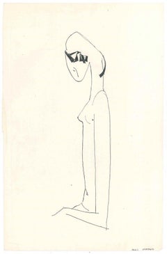 Stylized Female Nude  - China Ink on Paper by A. Matheos