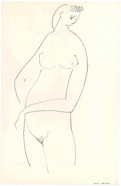 Stylized Nude in Profile - Original China Ink on Paper by A. Matheos
