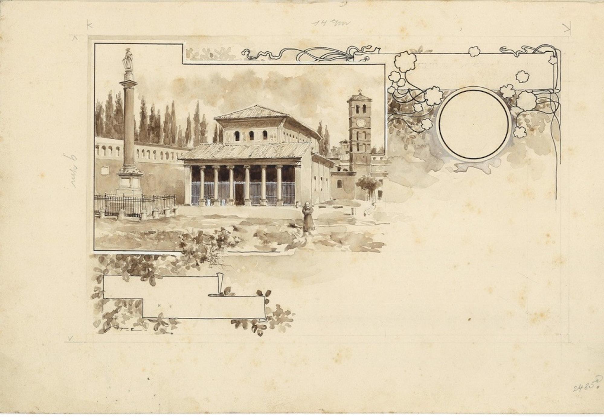 San Lorenzo Church - Original China Ink Drawing by A. Terzi - 1899