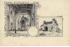 San Giovanni und Minerva-Tempel - Original China-Tintezeichnung von A. Terzi - 1899