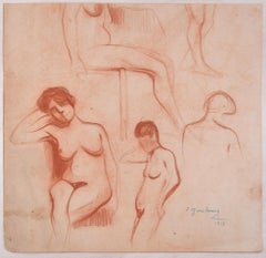 Studies for a Female Standing Nude – Bleistiftzeichnung von D. Ginsbourg – 1918