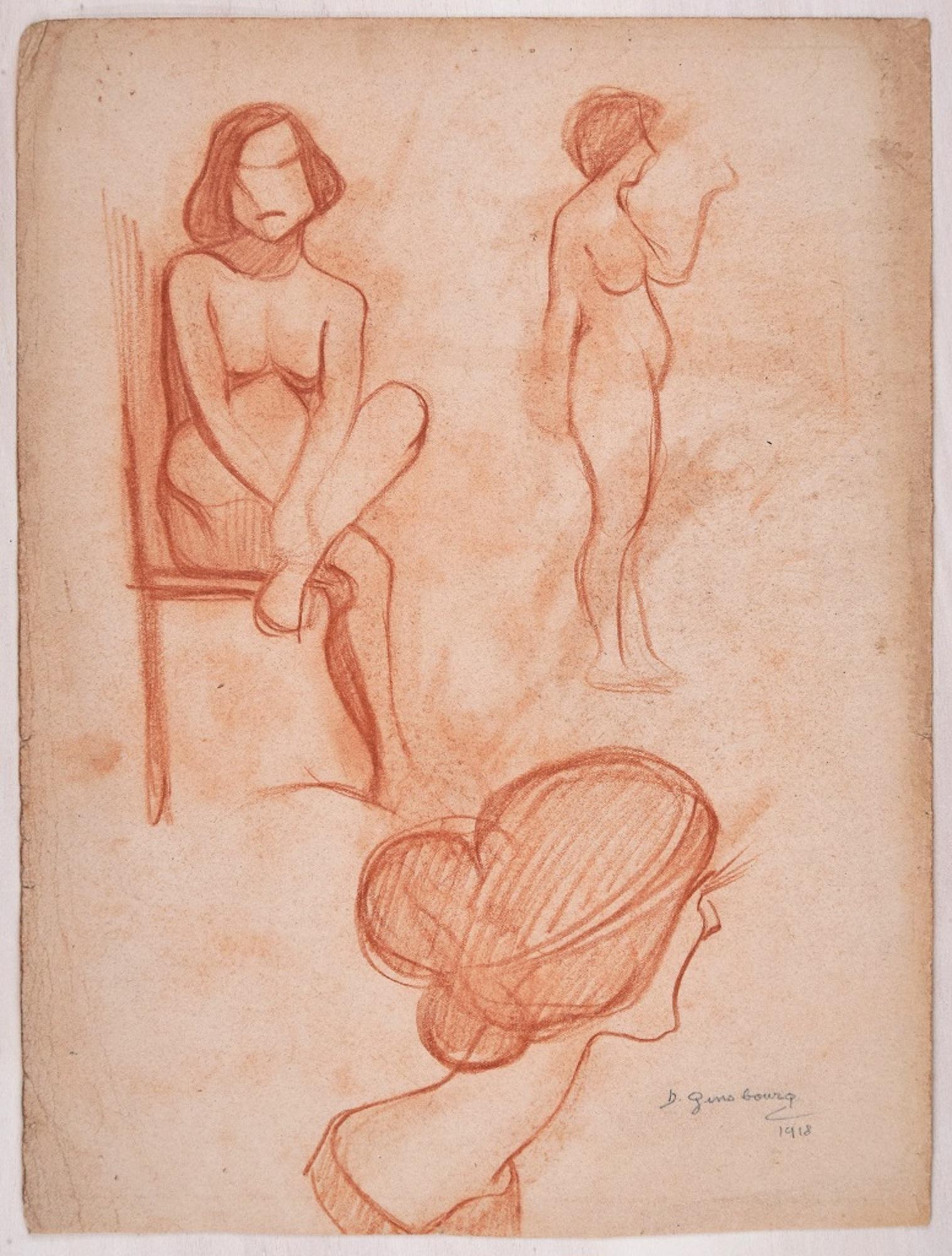 Studies for the Female Figure - Pencil Drawing by D. Ginsbourg - 1918 - Art by Daniel Ginsbourg