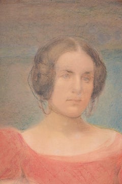 Woman in Red - Original Pastel Drawing Early 1900