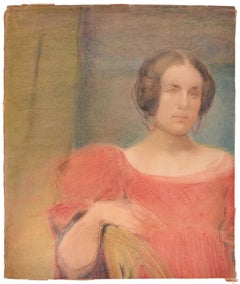 Woman in Red - Original Pastel Drawing Early 1900