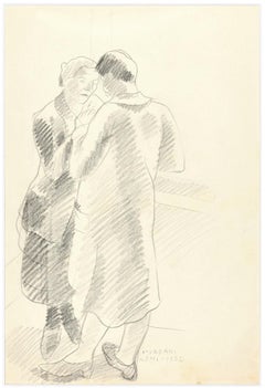 Vintage Couple of Lovers - Original Pencil Drawing by Ildebrando Urbani