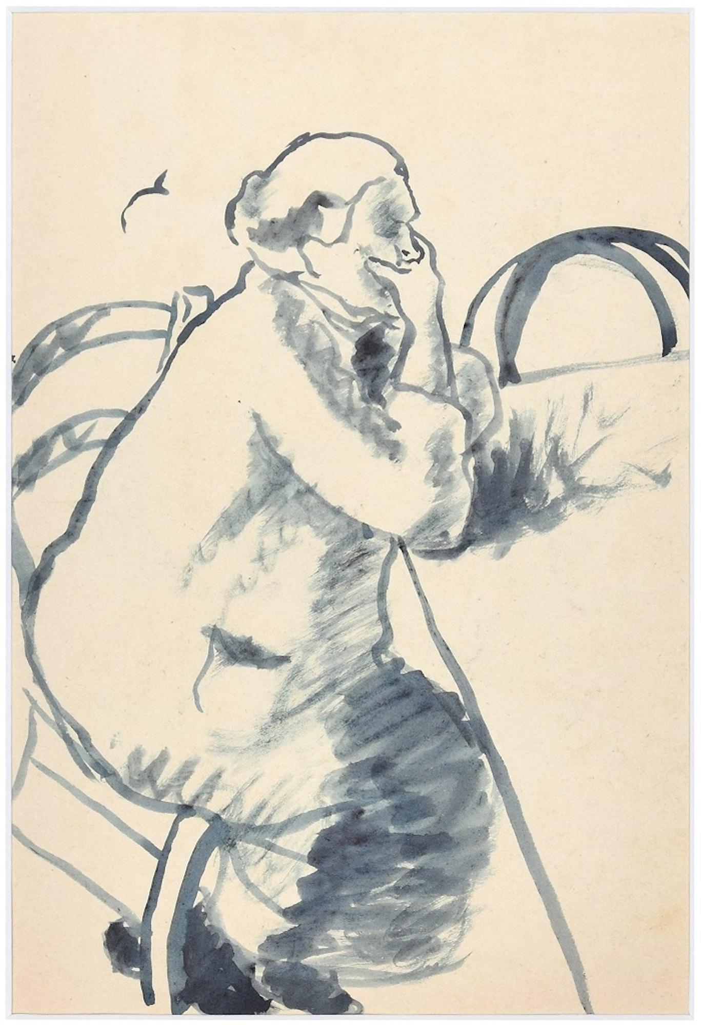 Die denkende Frau ist eine schöne Original-Aquarellzeichnung auf cremefarbenem Papier des italienischen Künstlers Ildebrando Urbani (1901 - 1985).

Von geschickter Hand realisiert, offenbart diese schnelle Skizze seine Schönheit in der Frische und