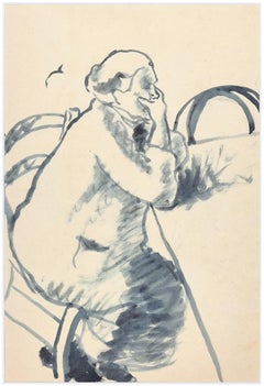 Aquarelle originale « Woman Thinking » (Femme réfléchie)  par Ildebrando Urbani - Années 1930