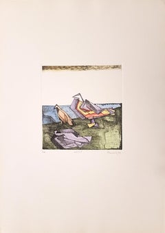 Birds - Original Etching by Adam Moussa - 1973