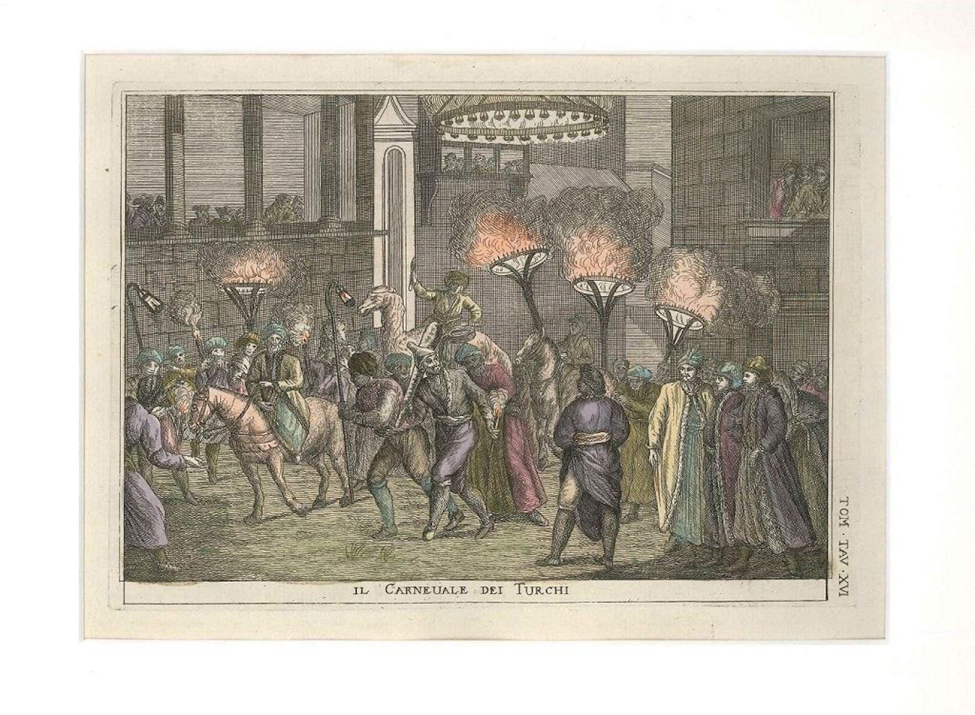 Figurative Print de Gianfrancesco Pivati - Carnaval turco  - de G. Pivati - 1746-1751