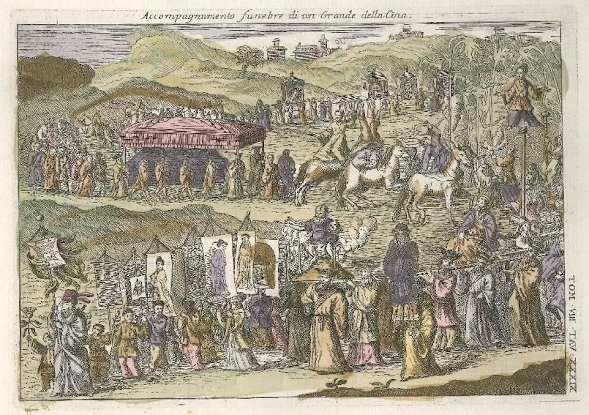 Figurative Print Gianfrancesco Pivati - Procession funéraire - par G. Pivati - 1746-1751