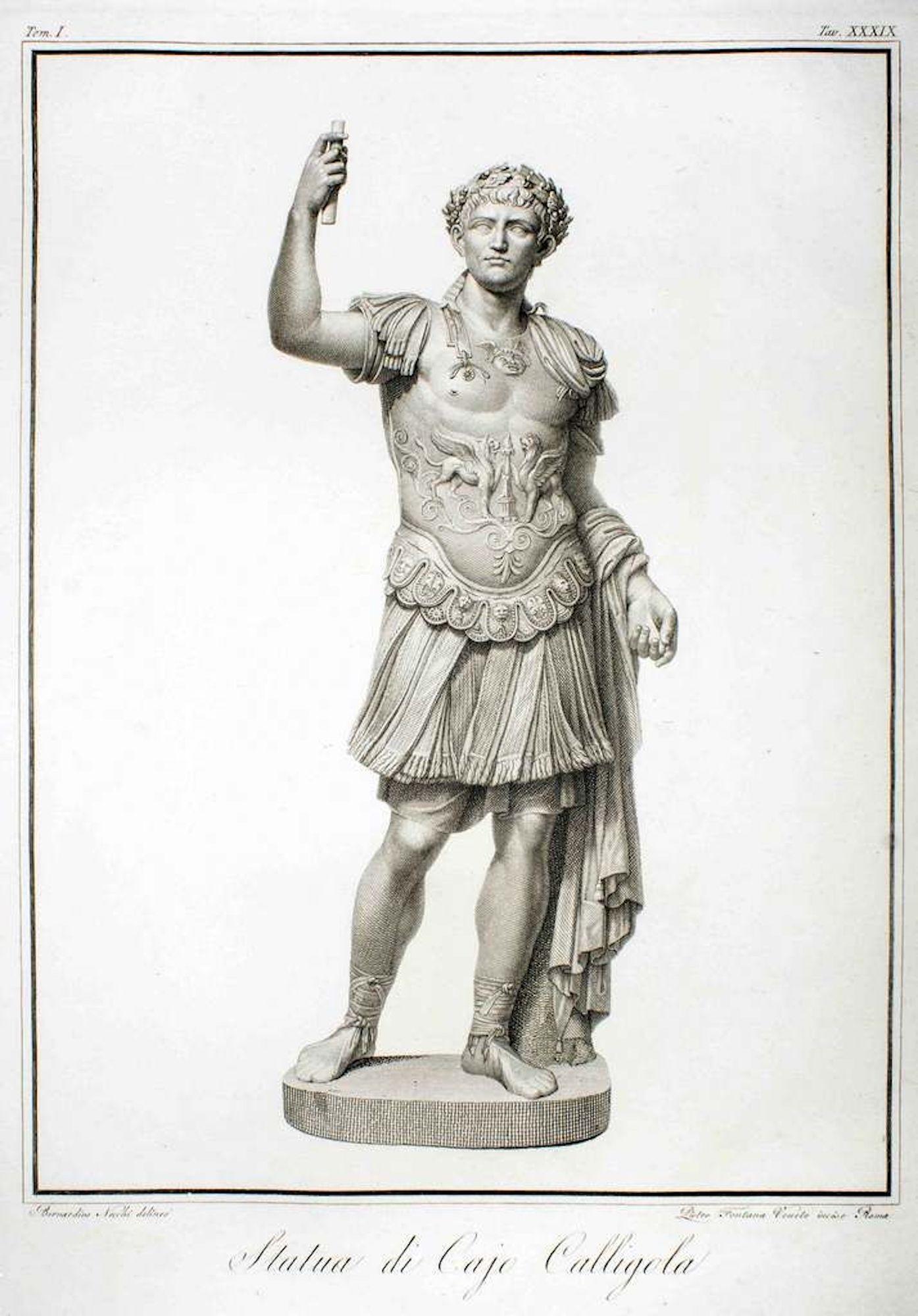 Pietro Fontana Figurative Print - Statue of Calligola - Original Etching by P. Fontana After B.Nocchi - 1794
