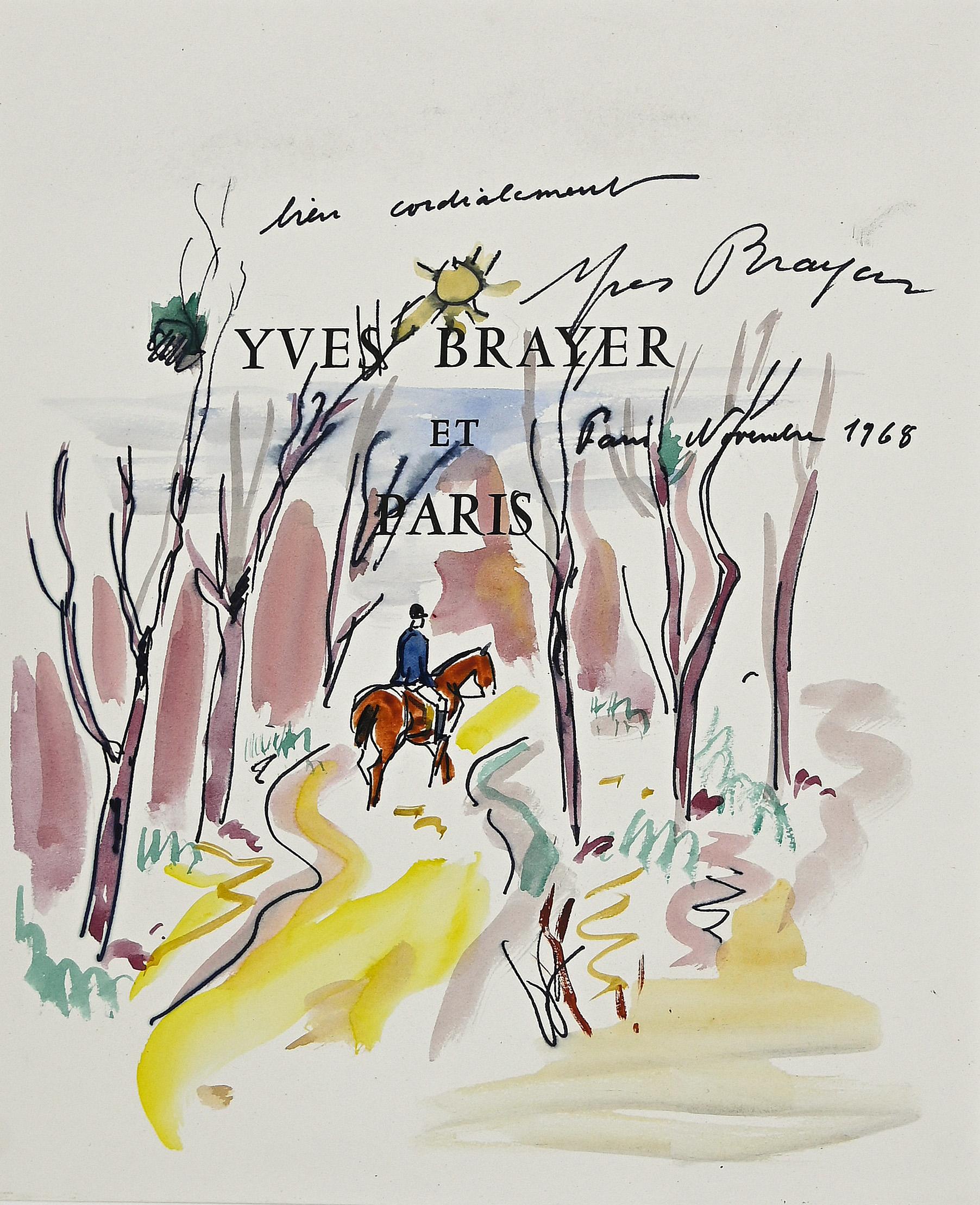 Encre et aquarelle « Chevalier dans le Bois » de Yves Brayer, 1968