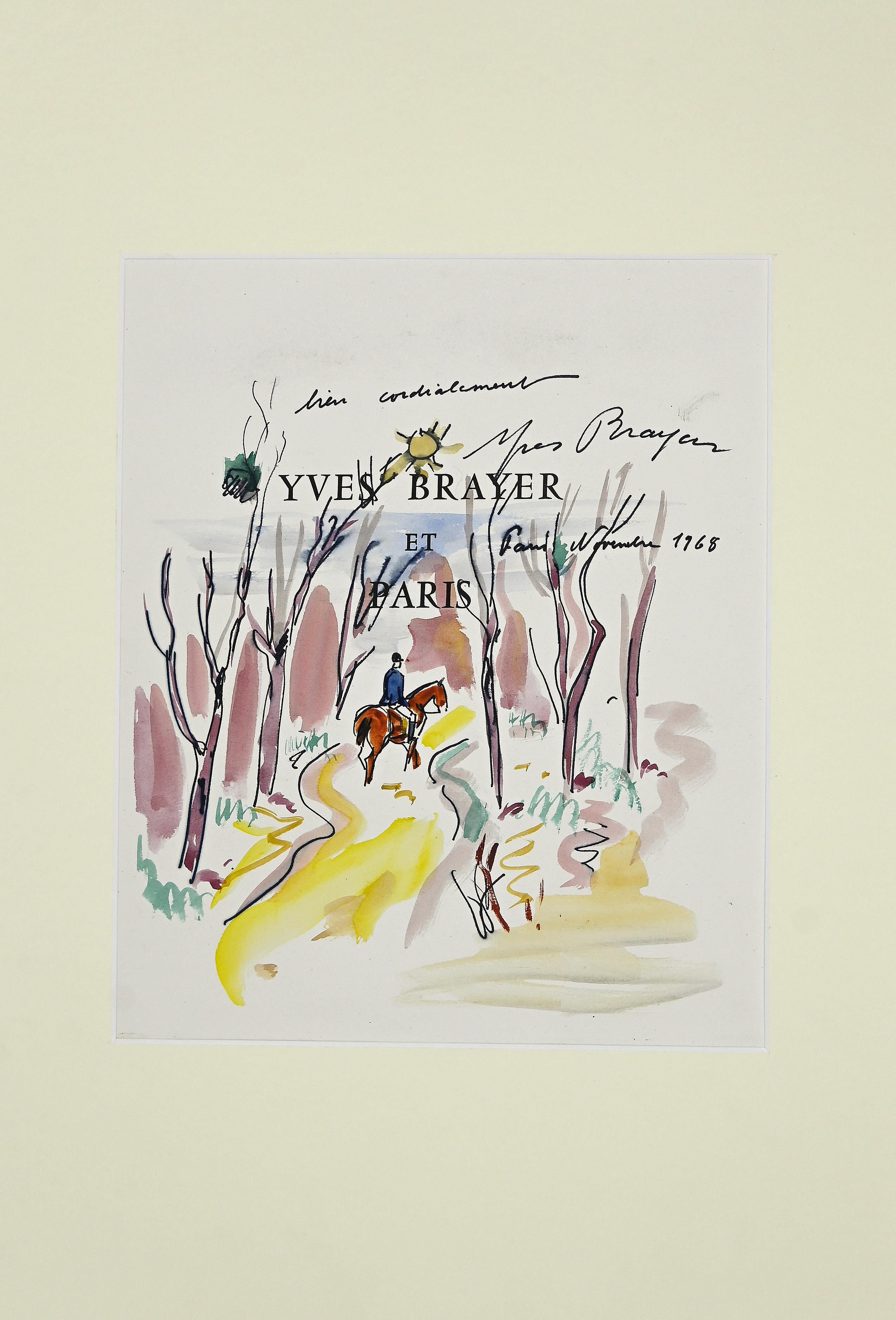 Encre et aquarelle « Chevalier dans le Bois » de Yves Brayer, 1968 en vente 1