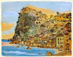 Scilla, Paisaje - Campo y Costa - Aguafuerte y Acuarela de G. Omiccioli