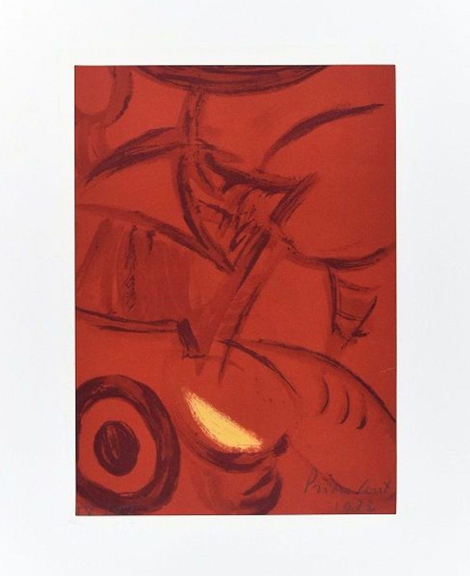 Untitled is a beautiful original colored lithograph on cream-colored paper realized by the Italian artist Primo Conti (1900-1988).

An original print, representing an abstract colorful composition, is hand-signed, dated and numbered in Roman