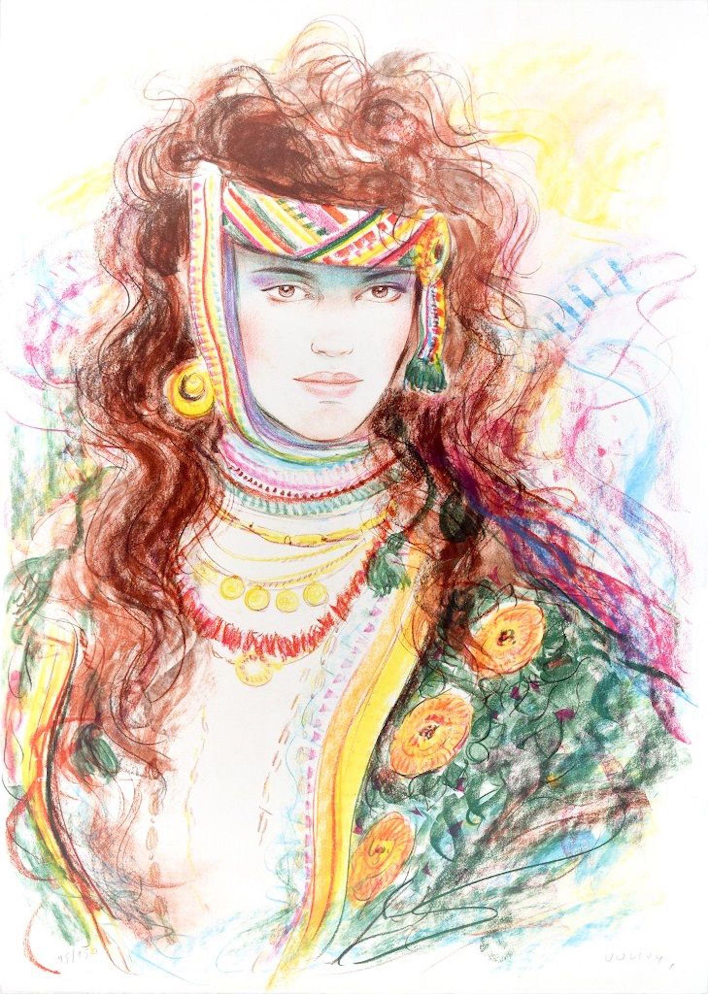 Berber Woman  - Original Lithograph by Jovan Vulic - 1988