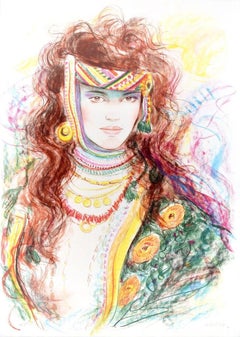 Berber Woman  - Original Lithograph by Jovan Vulic - 1988