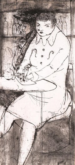 Man in the Cafè - Original Ink Drawing by Renzo Vespignani - 1947