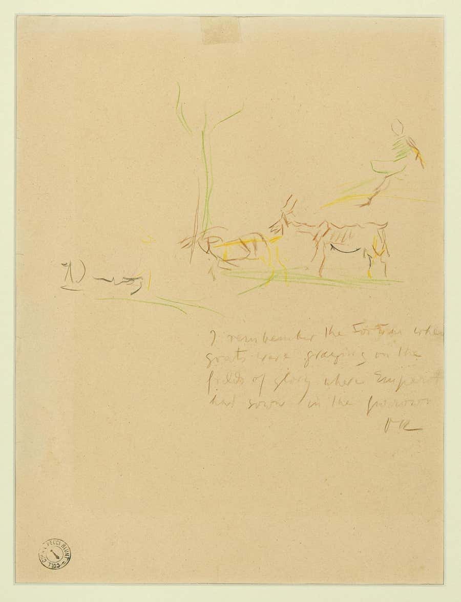 Bucolic Scene - 1930/40s - Oskar Kokoschka - Pencil Drawing