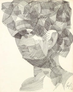 Portrait  -  China Ink Drawing by Corrado Cagli - 1961