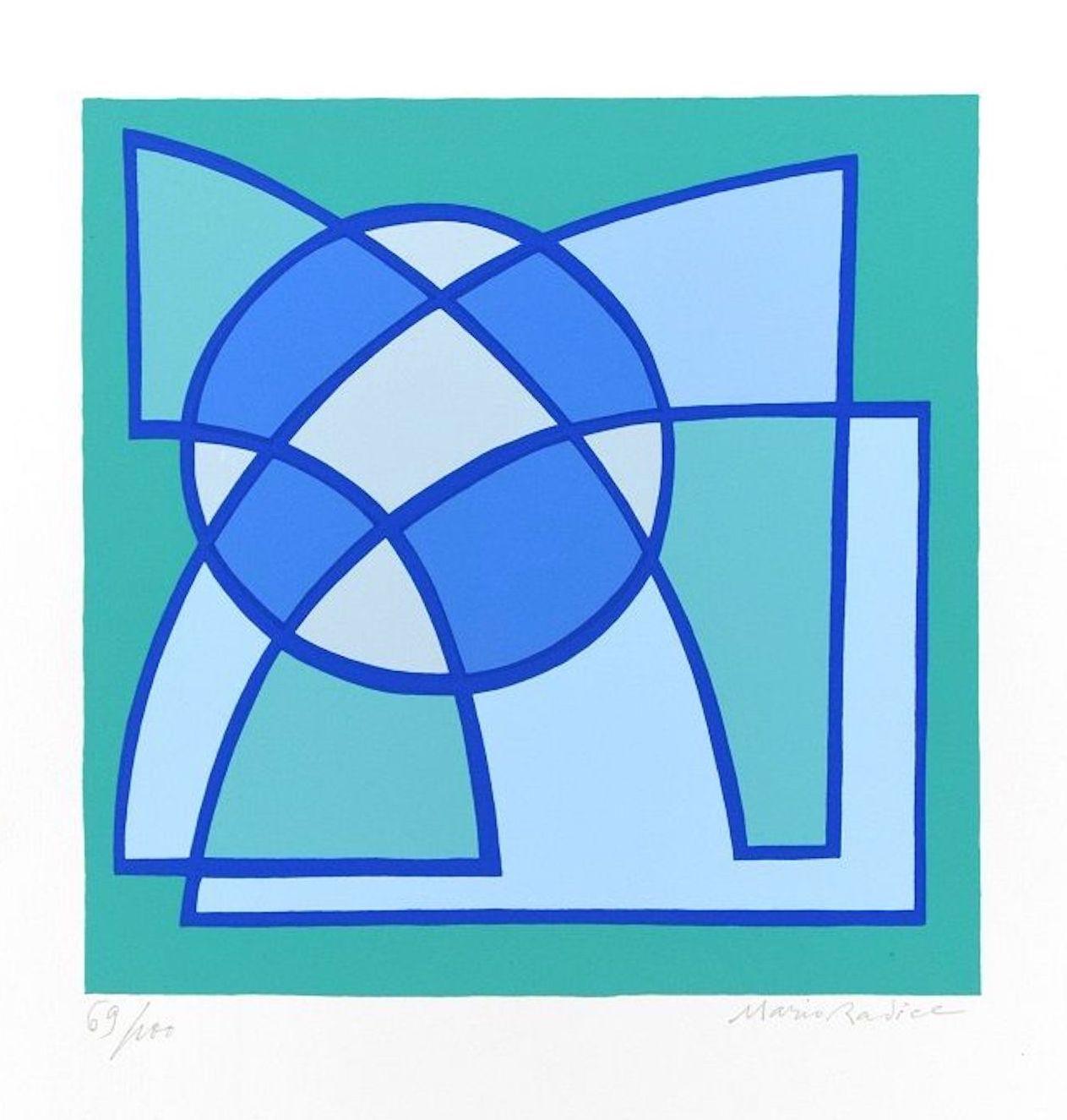 Image dimensions: 23.6 x 23.2 cm.

De Profundis Clamavi is a beautiful original colored serigraph on paper, realized by the Italian artist and one of the pioneer of the Abstract art, Mario Radice (1898-1987) and published in 1964 by La Nuova Foglio,