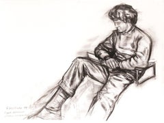 Vintage Close Up Figure - Charcoal Drawing by Bernardo Siciliano - 1993