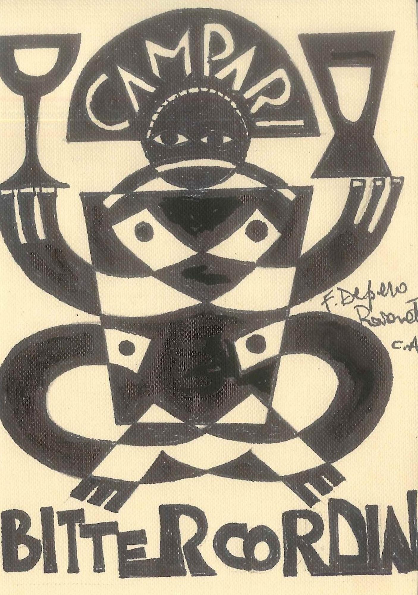 Unknown Figurative Art - Bitter Cordial - Original Ink Drawing After F. Depero
