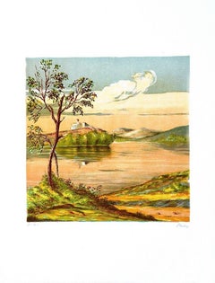 House on the Lake - Original Lithograph by Mario Sportelli - 1970 ca.