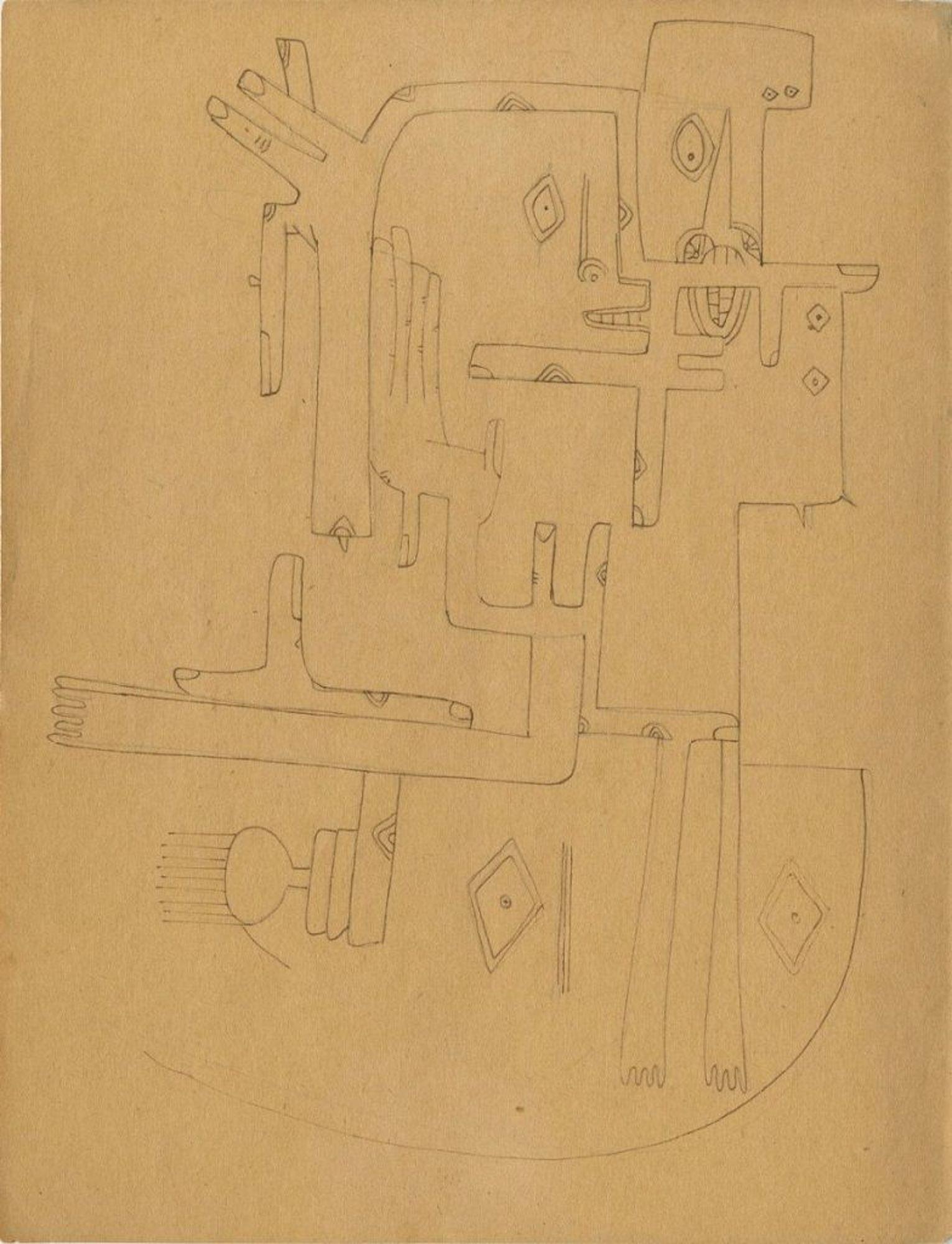 Diese außergewöhnliche und seltene Zeichnung von Wifredo Lam ist eines der Werke, die der Künstler mitnahm, als er von Kuba nach Frankreich übersiedelte. In Paris zeigte Lam Picasso seine Zeichnungen und anschließend Breton in Marseille. Letzterer