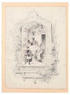 Sketch for a Sign - Original Pencil and China Ink Drawing Early 20th Century