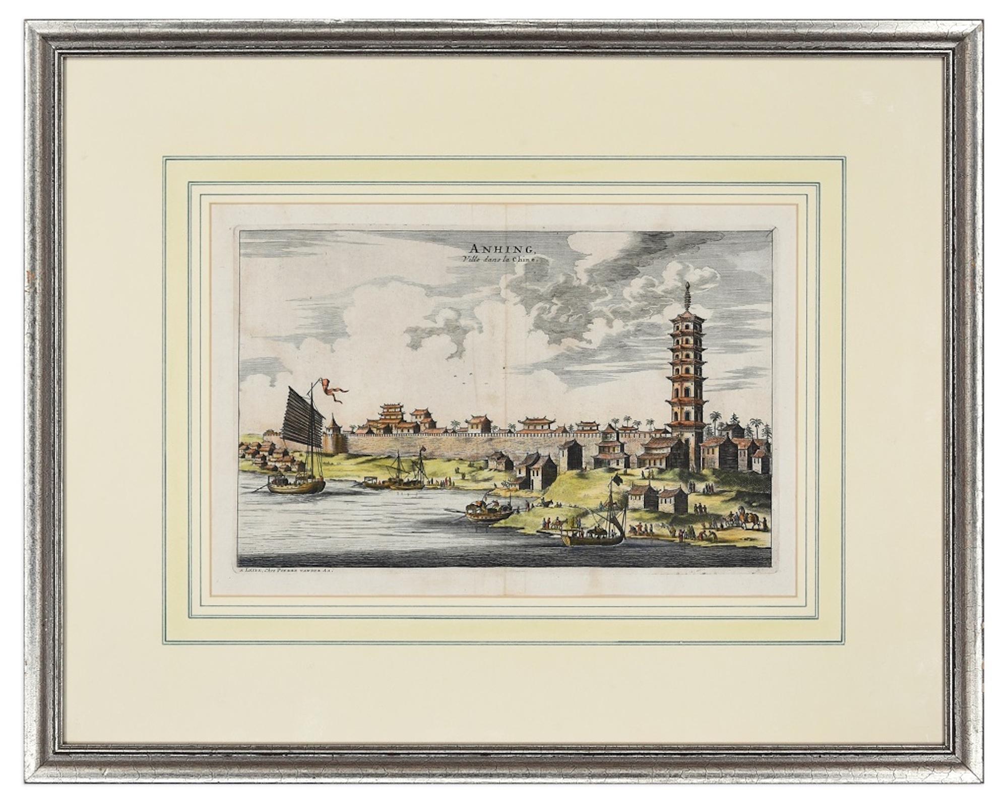 View Of Anning - Original Hand Watercolored Etching by A. Leide - Print by Pieter Van Der Aa