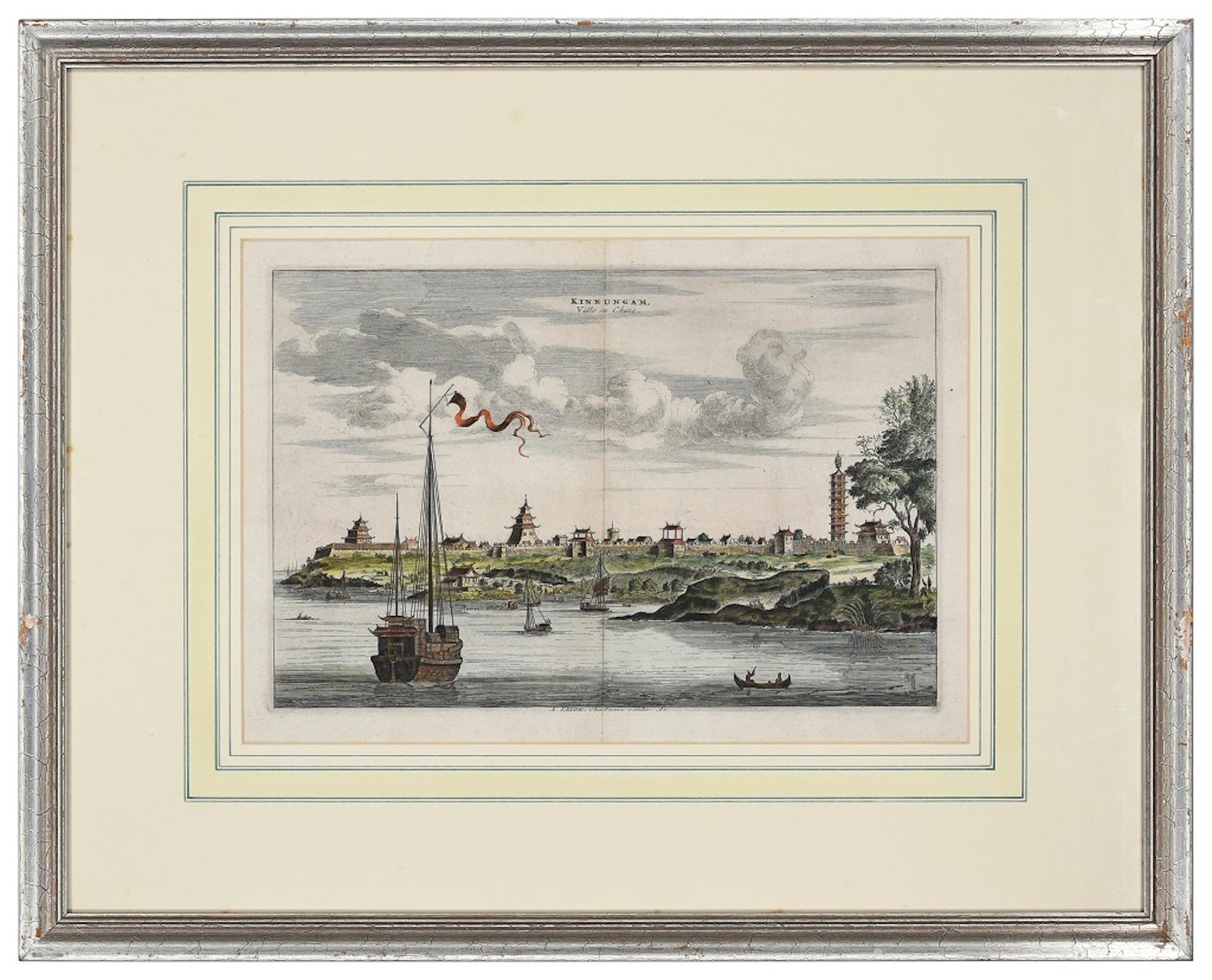 View Of Kinnungam - Hand Watercolored Etching by A. Leide - Print by Pieter Van Der Aa