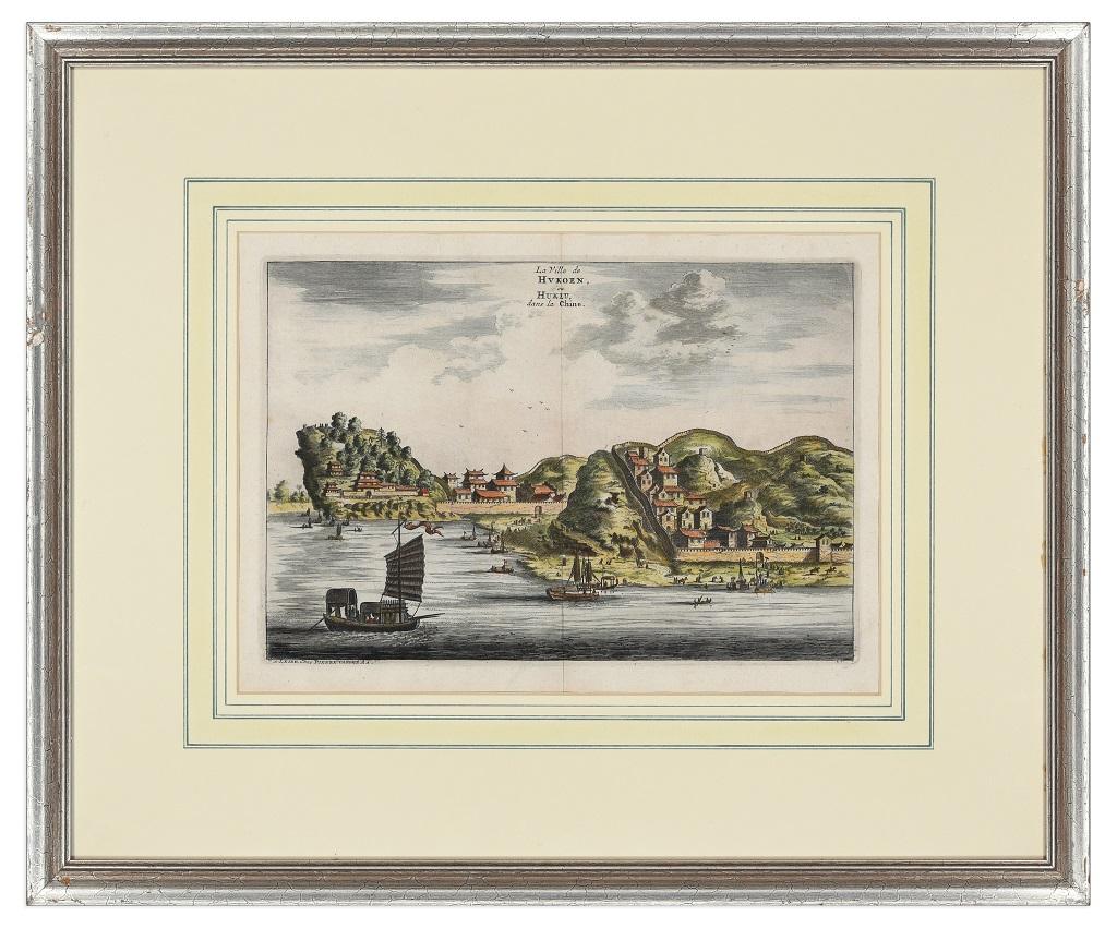 View Of Hukoen - Original Hand Watercolored Etching by A. Leide - Print by Pieter Van Der Aa