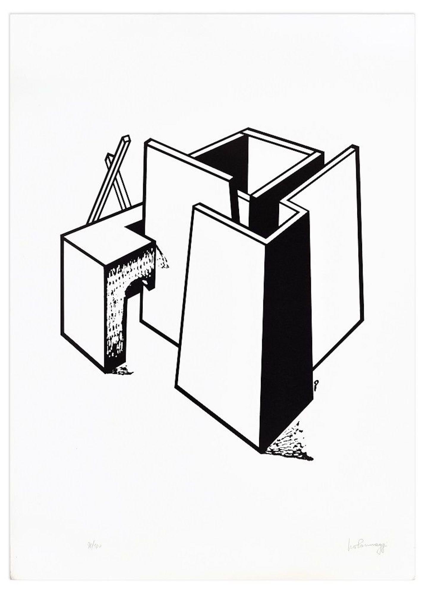 Architektonische Konstruktion – Originallithographie von Ivo Pannaggi – 1975 ca.
