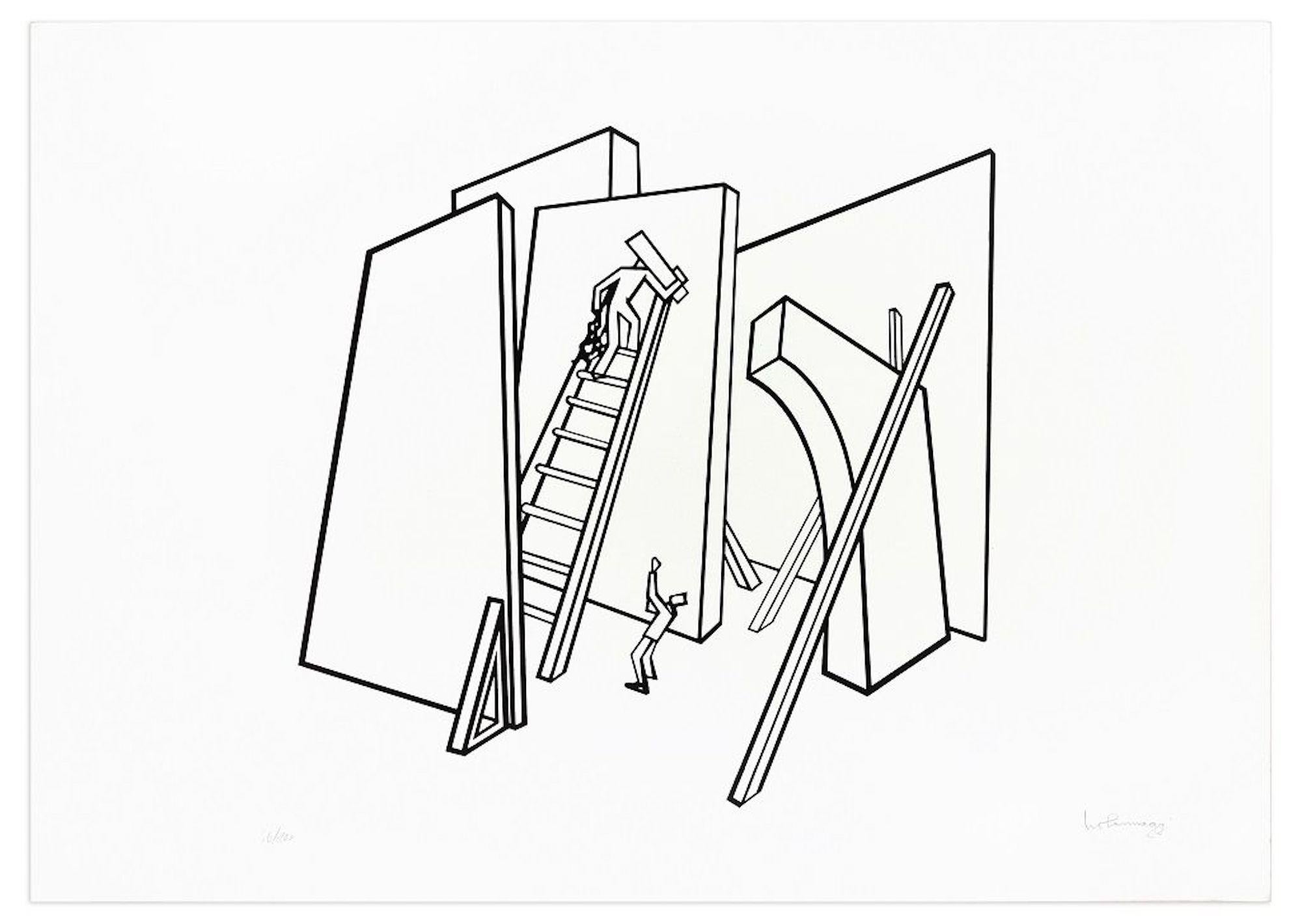 The Builders - Lithographie originale d'Ivan Pannaggi - 1975 environ.