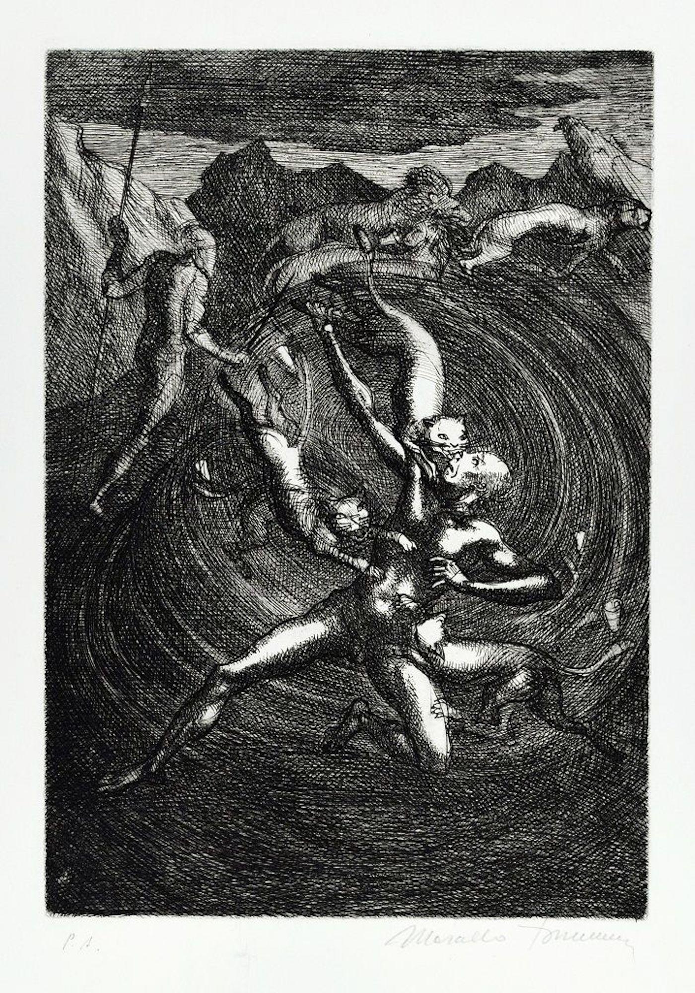 Marcello Tommasi Figurative Print - Untitled - From "Don Chisciotte" - Original Etching by M. Tommasi - 1970